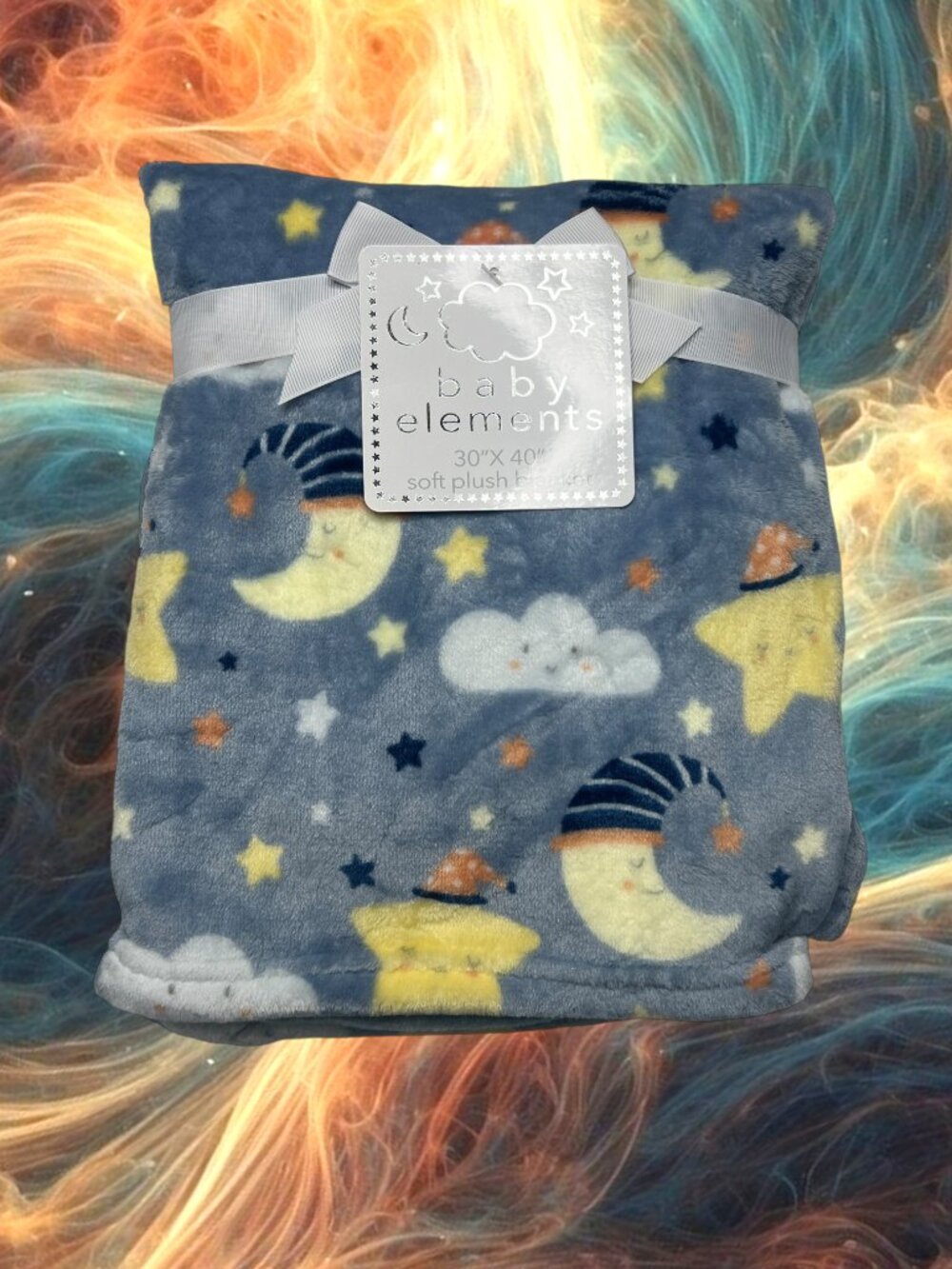 NWT Baby Blanket Sleeping Moon Clouds Stars Happy Faces Celestial Plush Toddler - Picture 8 of 8